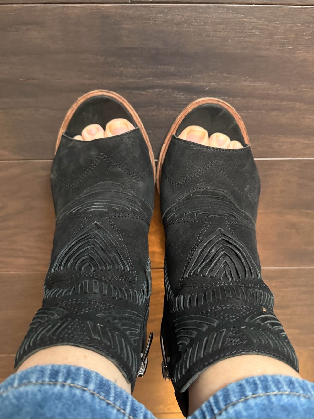 Vince Camuto Black Suede Cutout Peep-Toe Ankle Boots